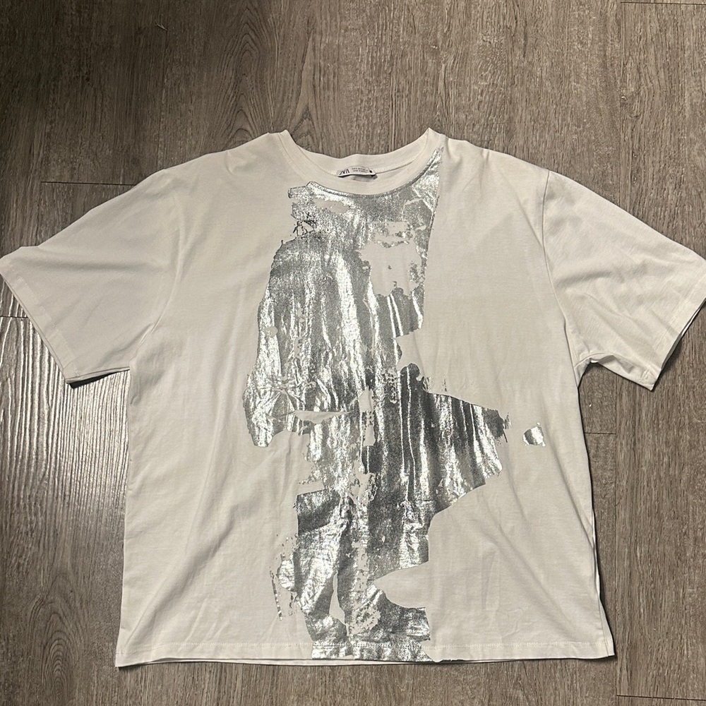 Zara Women's Metallic Print T-Shirt